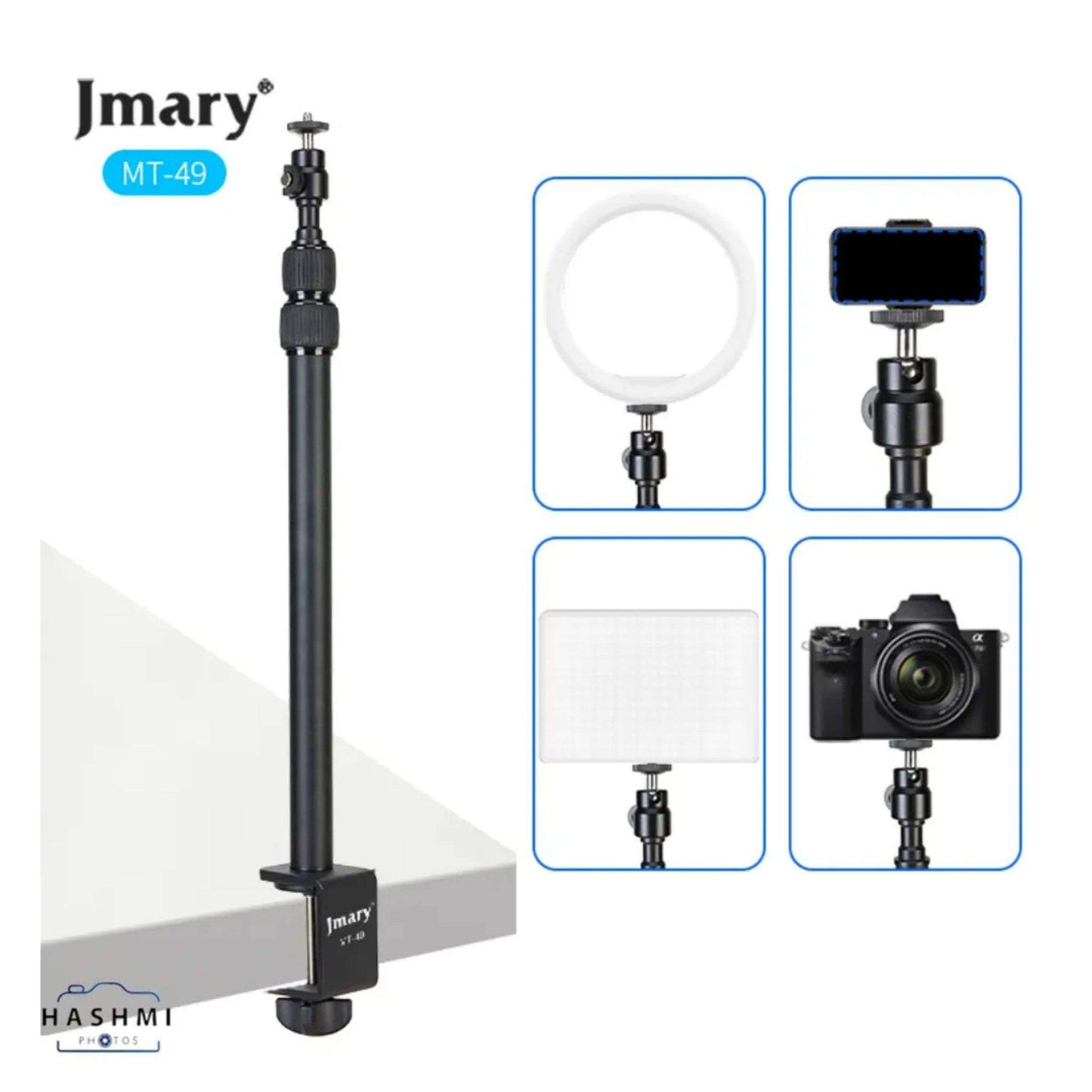 Jmary MT49 Light Stand Tabletop C Clamp Desk Mount Table Stand Table Tripod for Camera, Ring Light, Streaming, Photo Video Shooting