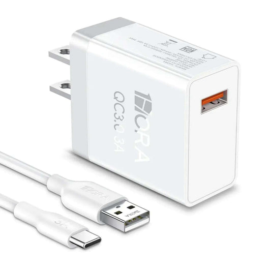 1HORA Fast Charger 18W 1U with USB to Type-C Cable